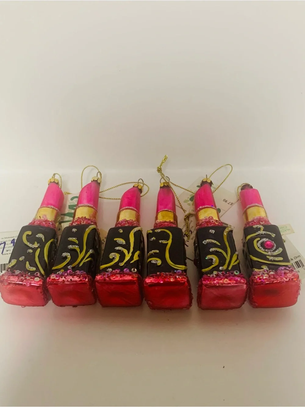 Lipstick Glass Christmas Ornament x6